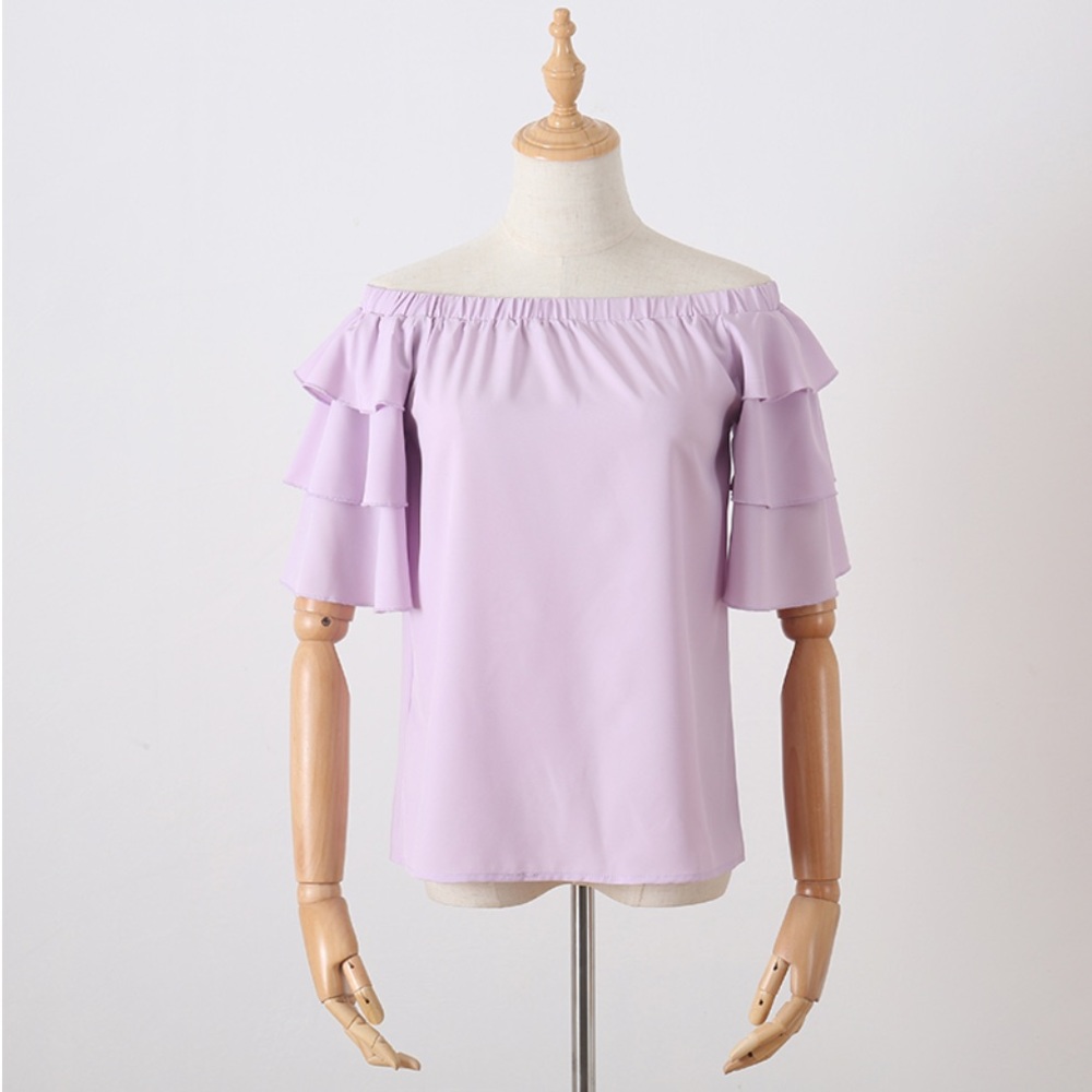 🆕 Lavender Off Shoulder Ruffle Half Sleeve Sz M - Picture 2 of 6